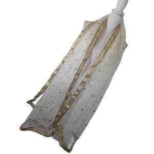 STUNNING PURE WHITE MICRONET, GOLD SEQUINNED POLKA DOTS & TRIM EDGES SCARF! OS